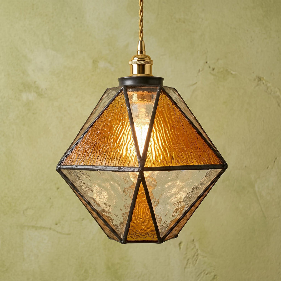 Amber Stained Glass Geometric Diamond Pendant Light by AuroraeGlass