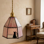 Pink Stained Glass Cat Lampshade - product view 7