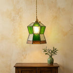 Green Stained Glass Geometric Art Deco Entryway Pendant Light - product view 10