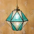 Geometric Stained Glass Blue Pendant Light by AuroraeGlass
