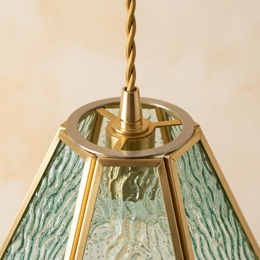 Aqua Scalloped Stained Glass Pendant Light, Coastal Cottage Hanging Lamp