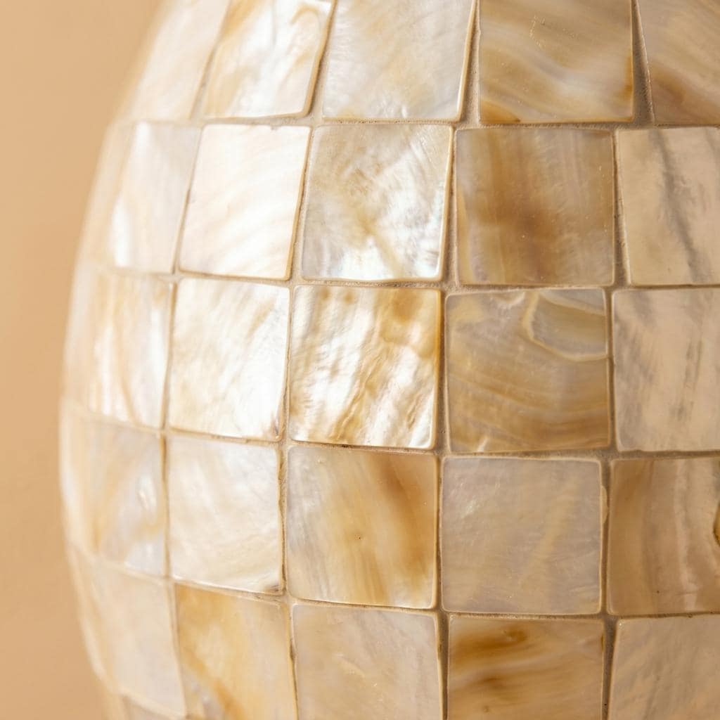 Cream Mosaic Glass Pendant Light Shade, Oval Hanging Lamp Cover, Warm Cottage Decor
