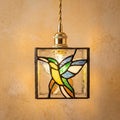 Hummingbird Stained Glass Pendant Light, Colorful Square Hanging Lamp, Tiffany Style Bird Ceiling Light, Boho Accent Lighting