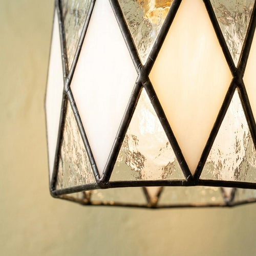 Black White Stained Glass Pendant Light, Geometric Diamond Hanging Lamp, Art Deco Ceiling Light