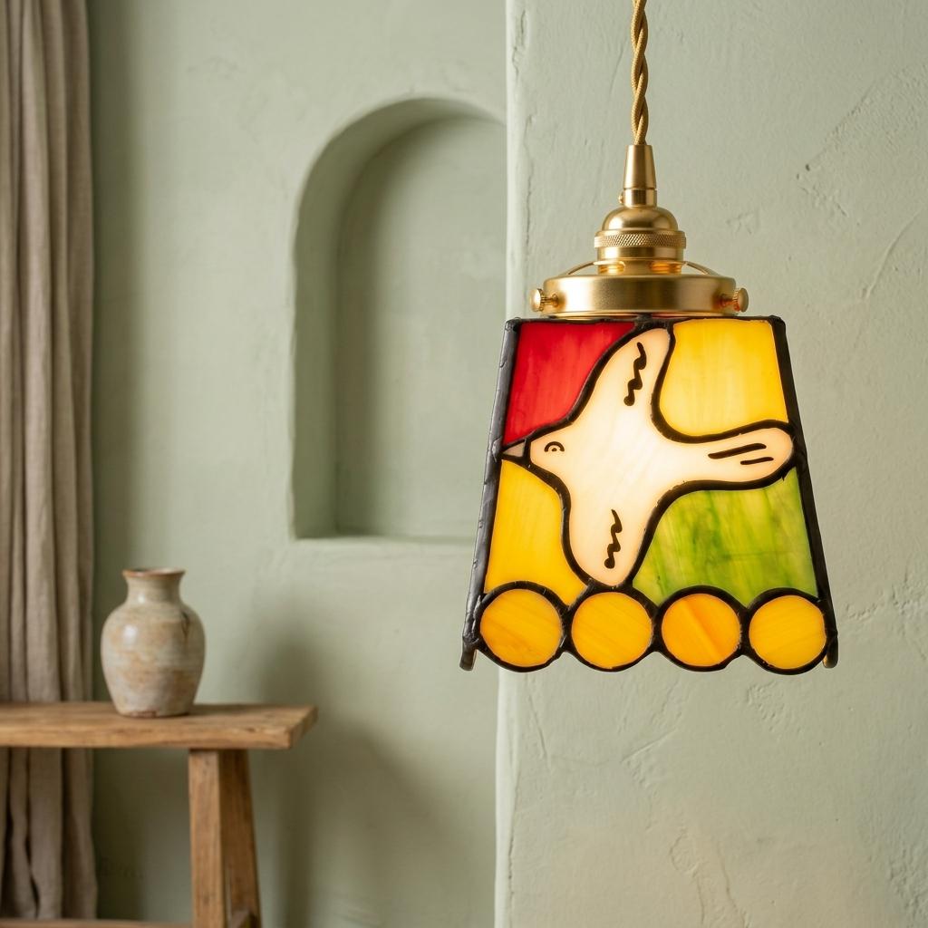 Stained Glass Pendant Light, Colorful White Dove Hanging Lamp, Small Tiffany Style Bird Ceiling Light, Boho Accent Lighting