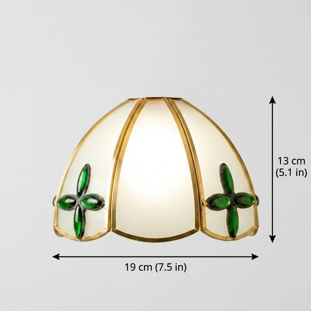 Green Floral Stained Glass Pendant Light, Cream Scalloped Dome Ceiling Lamp