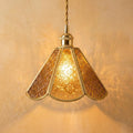 Amber Floral Stained Glass Pendant Light, Vintage Gold Scalloped Ceiling Lamp
