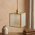 Geometric Textured Glass Square Entryway Pendant Light - product view 10