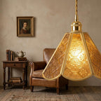 Amber Floral Stained Glass Scalloped Pendant Light - product view 8