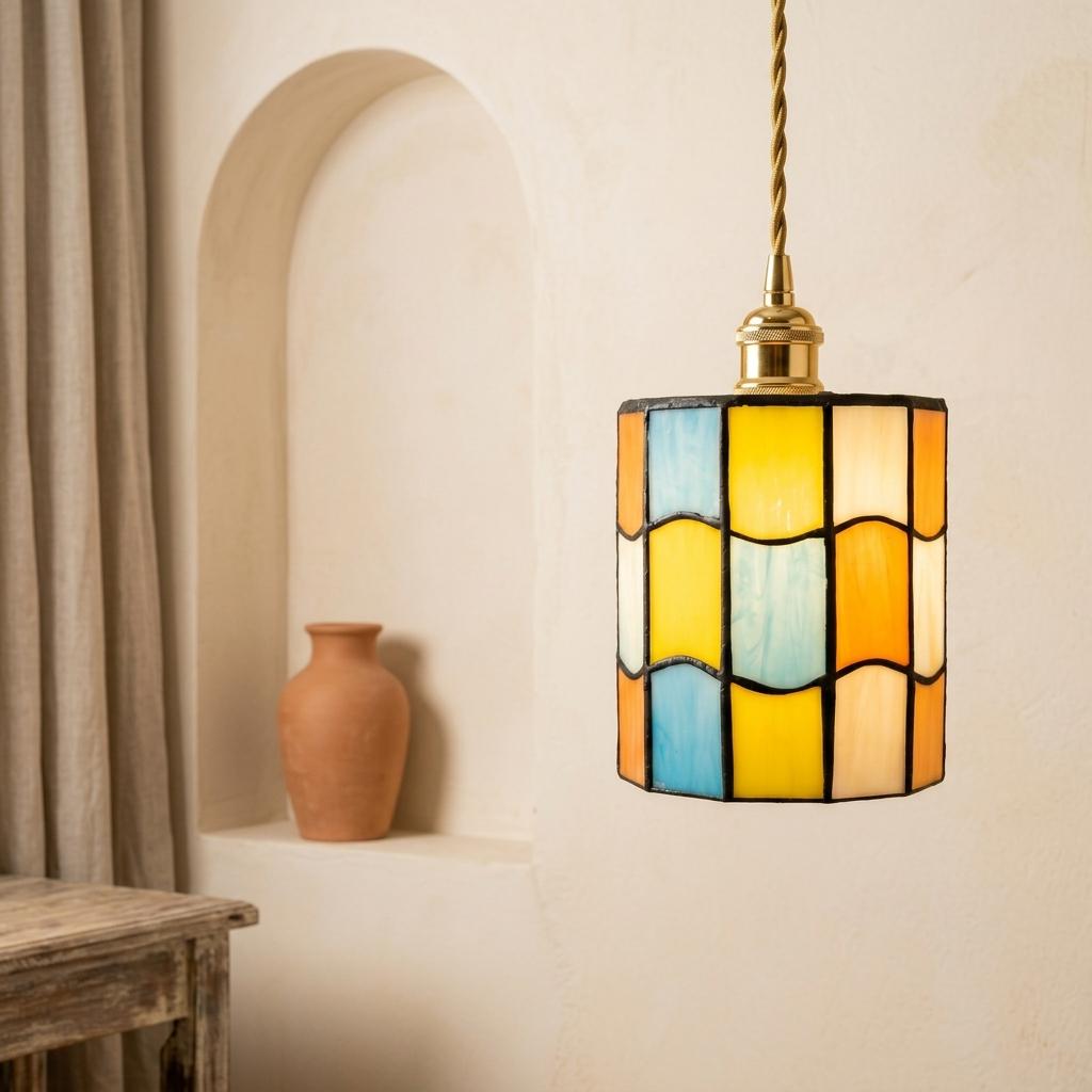Colorful Stained Glass Lamp Shade, Small Tiffany Style Table Lampshade, Blue Yellow Orange Mosaic Shade, Handmade Glass Lighting Decor