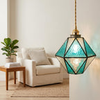 Geometric Stained Glass Blue Pendant Light - product view 10