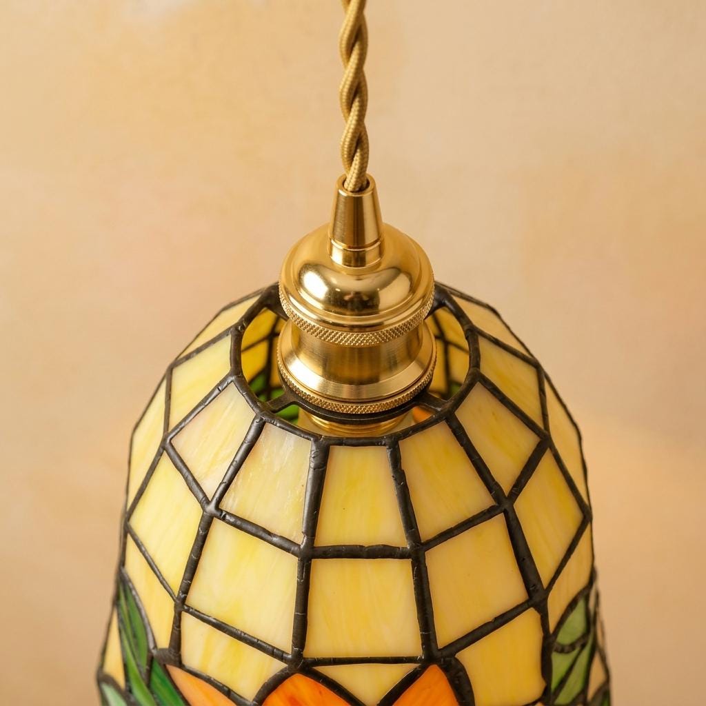 Sunflower Stained Glass Pendant Light, Yellow Orange Tiffany Style Hanging Lamp, Small Floral Ceiling Light, Cottage Kitchen Decor