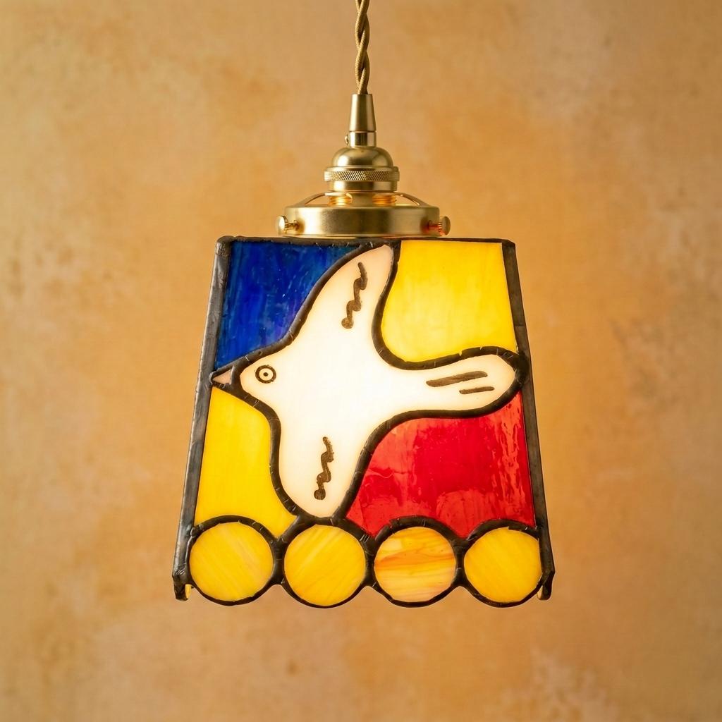 Stained Glass Pendant Light, Colorful White Dove Hanging Lamp, Small Tiffany Style Bird Ceiling Light, Boho Accent Lighting
