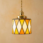 Geometric Stained Glass Amber Orange Pendant Light by AuroraeGlass