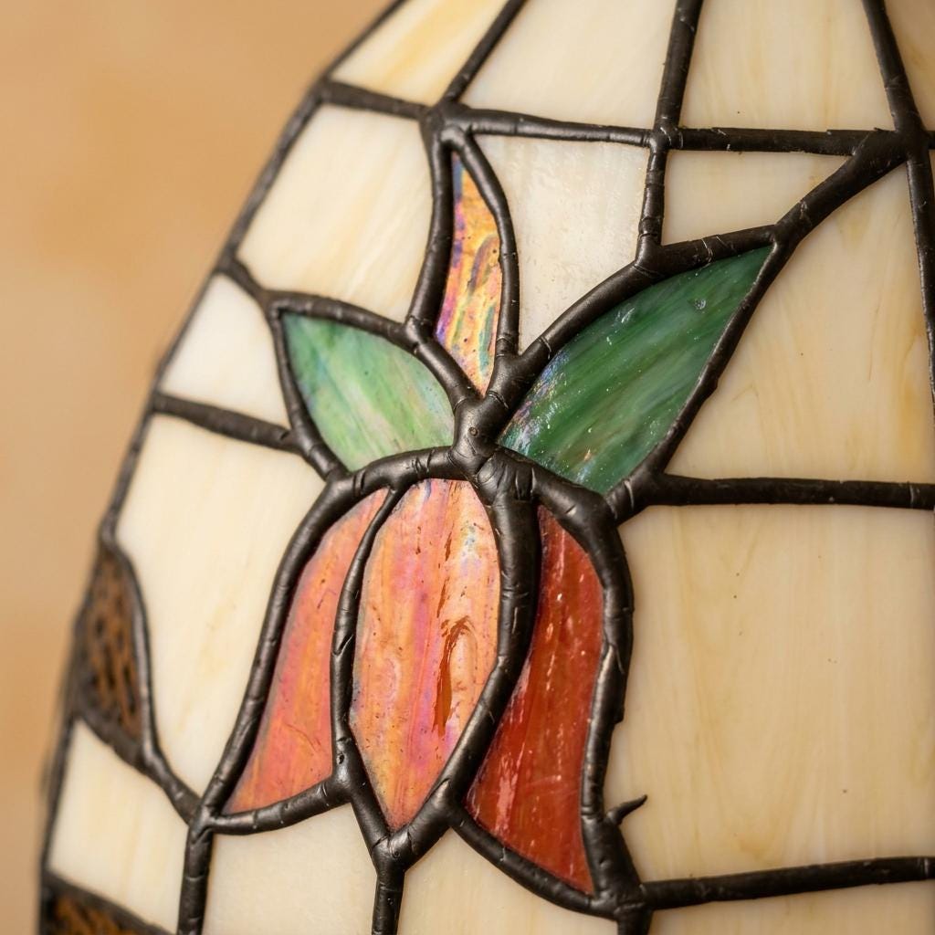 Stained Glass Pendant Light, Orange Floral Tiffany Style Hanging Lamp, Cream Green Ceiling Light, Cottagecore Kitchen Island Lighting