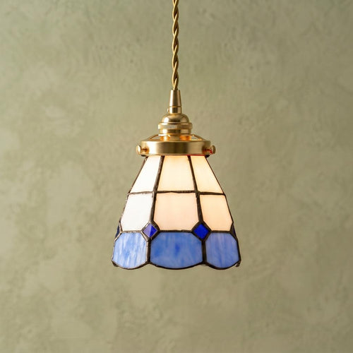 Blue Cream Geometric Stained Glass Pendant Light by AuroraeGlass