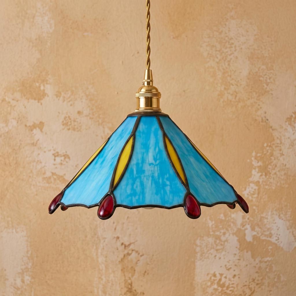 Blue Stained Glass Lamp Shade, Tiffany Style Pendant Light Shade, Small Replacement Glass Lampshade, Handmade Hanging Light Cover