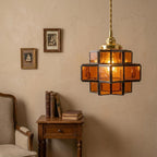 Amber Geometric Stained Glass Tiered Cube Pendant Light - product view 8