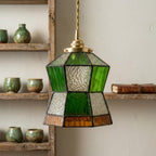 Green Stained Glass Geometric Art Deco Entryway Pendant Light - product view 5
