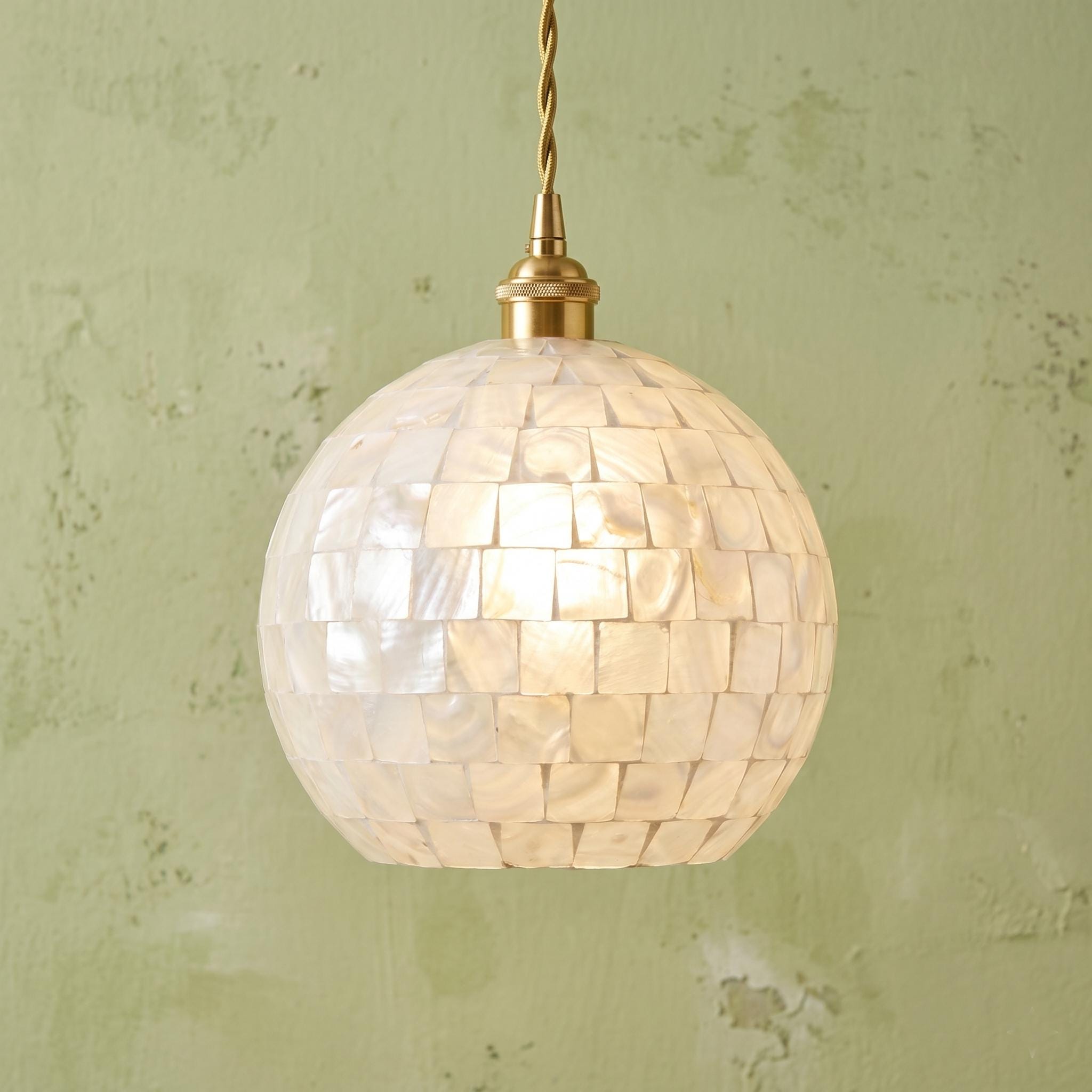 Handmade Capiz Shell Globe Pendant Light , White Mosaic Coastal Lamp, Boho Home Accent