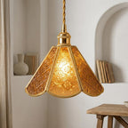 Amber Floral Stained Glass Scalloped Pendant Light - product view 10
