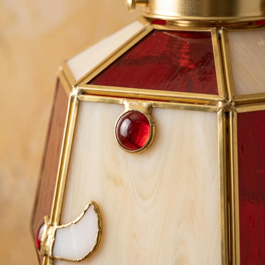Red Stained Glass Pendant Light, Vintage Tiffany Style Hanging Lamp, Handmade Glass Ceiling Light for Kitchen Island, Boho Decor