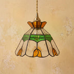 Amber Green Floral Stained Glass Pendant Light - product view 10