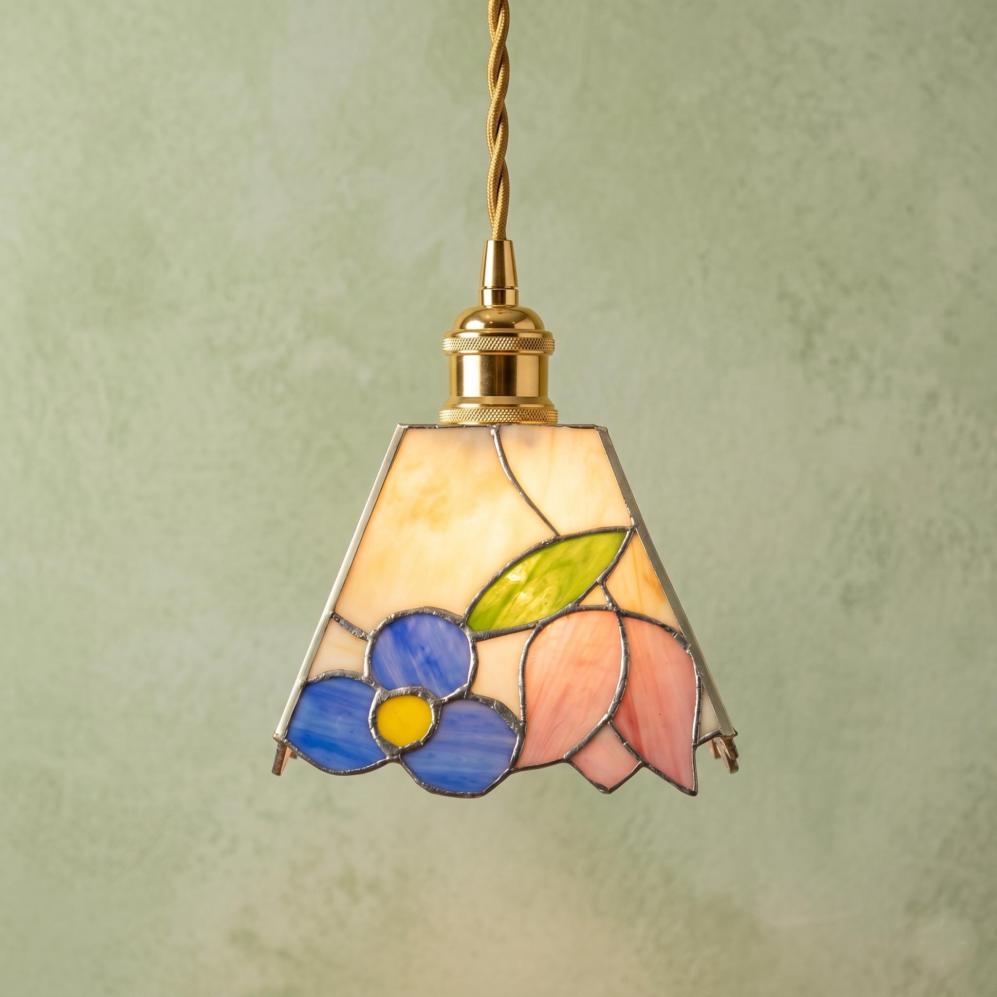 Handmade Floral Stained Glass Pendant Light, Tiffany Style Tulip Flower Hanging Lamp, Cottagecore Ceiling Light, Small Kitchen Island Light