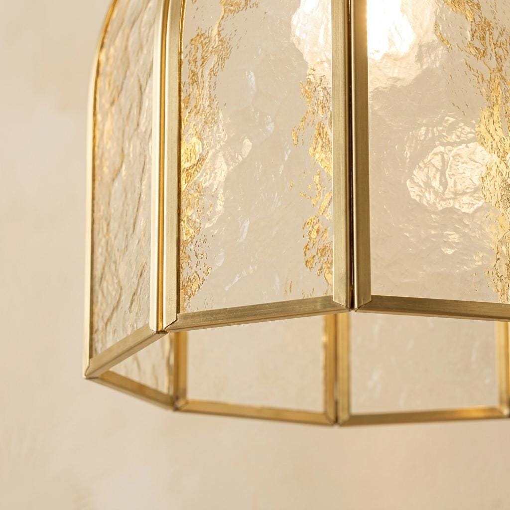 Handmade Dome Stained Glass Pendant Light, Art Deco Brass Kitchen Island Decor