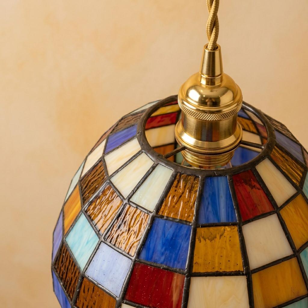 Colorful Stained Glass Pendant Light, Mosaic Dome Hanging Lamp, Tiffany Style Ceiling Fixture, Boho Kitchen Island Light