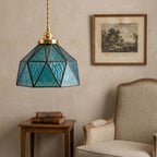 Teal Geometric Stained Glass Pendant Light - product view 9