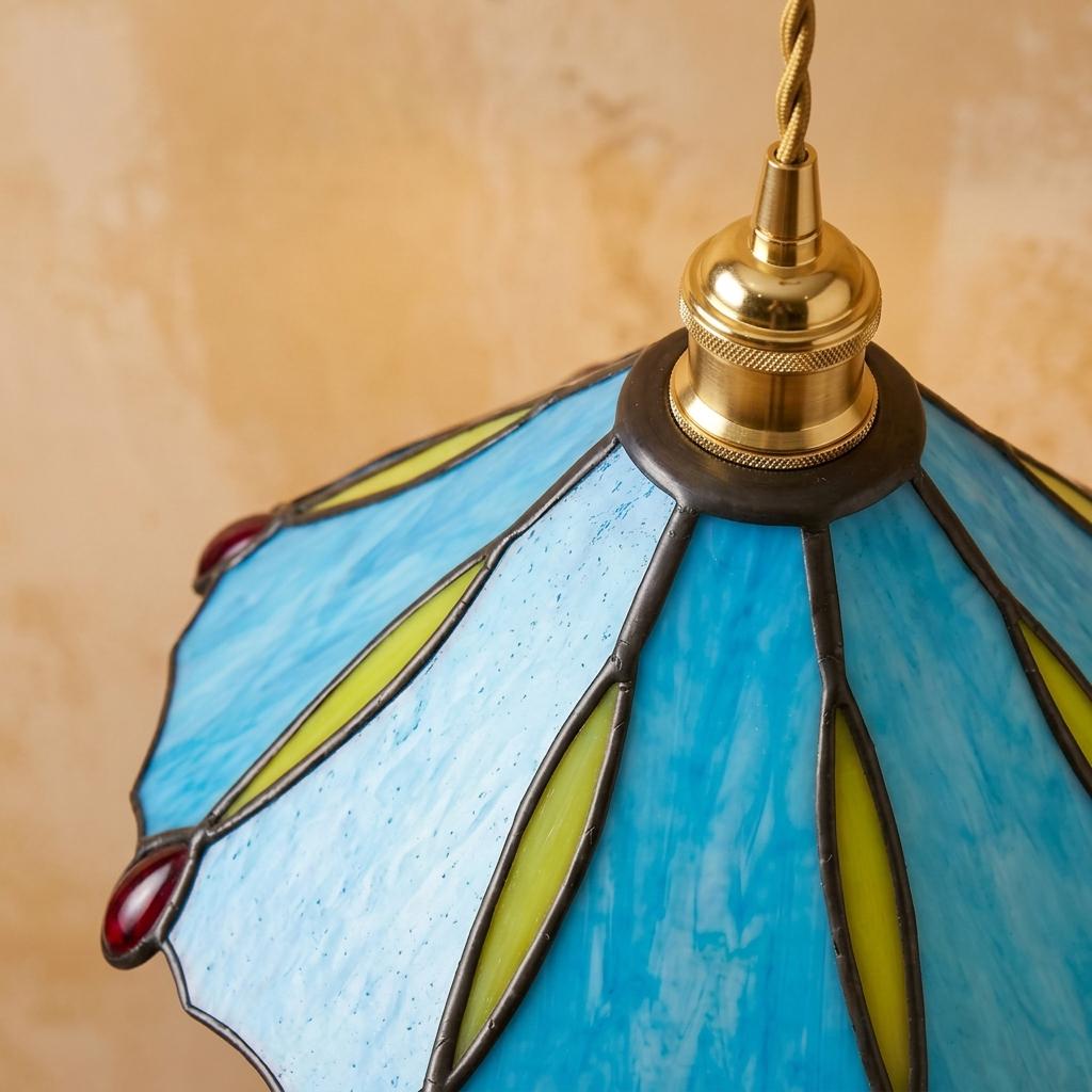 Blue Stained Glass Lamp Shade, Tiffany Style Pendant Light Shade, Small Replacement Glass Lampshade, Handmade Hanging Light Cover
