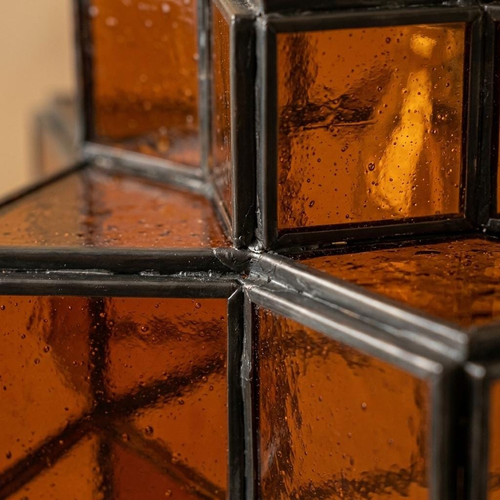 Amber Geometric Stained Glass Pendant Light, Tiered Cube Hanging Lamp
