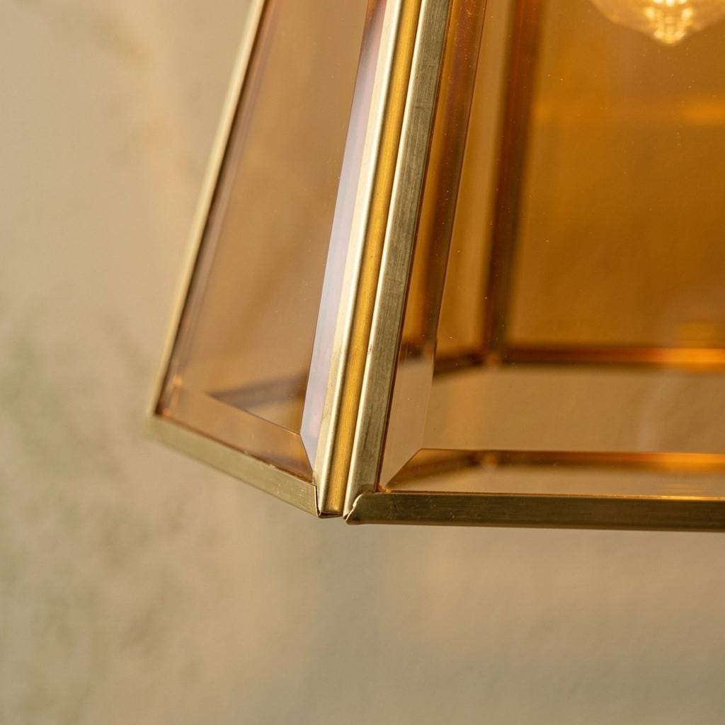 Amber Geometric Glass Pendant Light, Faceted Art Deco Hanging Lamp