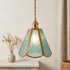 Teal Blue Stained Glass Pendant Light by AuroraeGlass