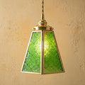Green Embossed Glass Pendant Light, Vintage Floral Hanging Lamp, Entryway Fixture