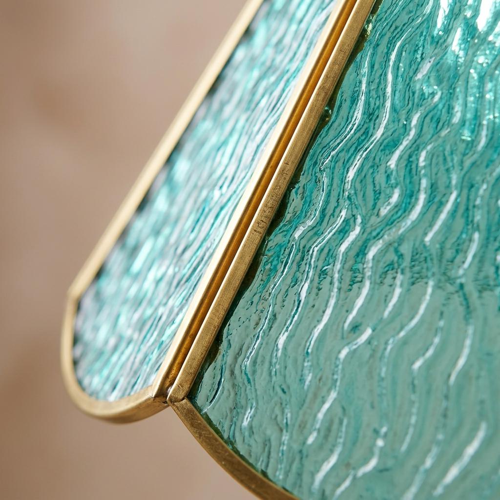 Turquoise Stained Glass Pendant Light, Scalloped Petal Shade, Vintage Cottagecore Decor