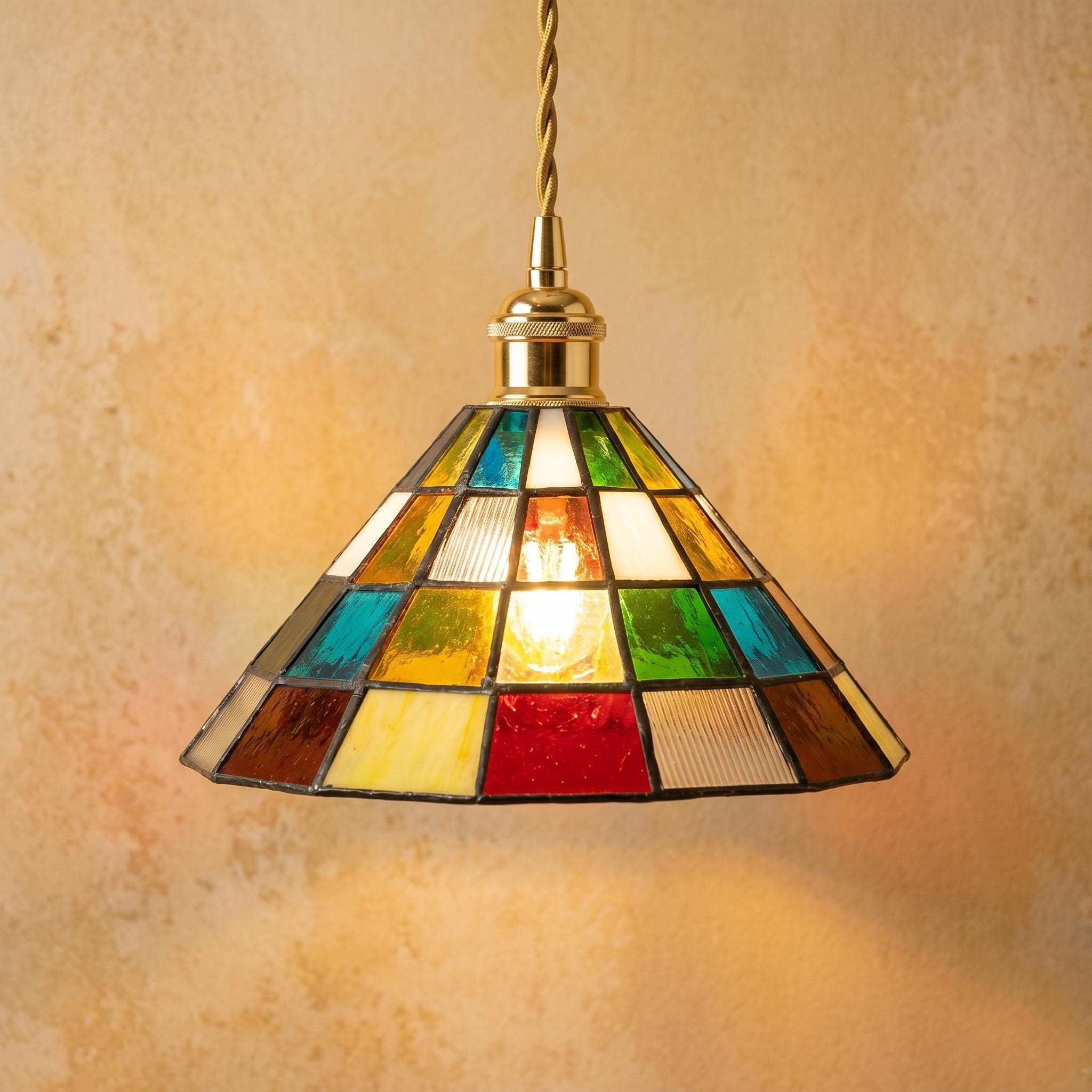 Handmade Stained Glass Pendant Light, Colorful Mosaic Tiffany Style Hanging Lamp, Geometric Glass Ceiling Light for Kitchen Island Decor