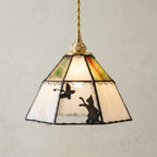 Cream Green Butterfly Stained Glass Pendant Light by AuroraeGlass