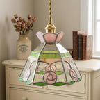 Pink Rose Stained Glass Floral Pendant Light - product view 9