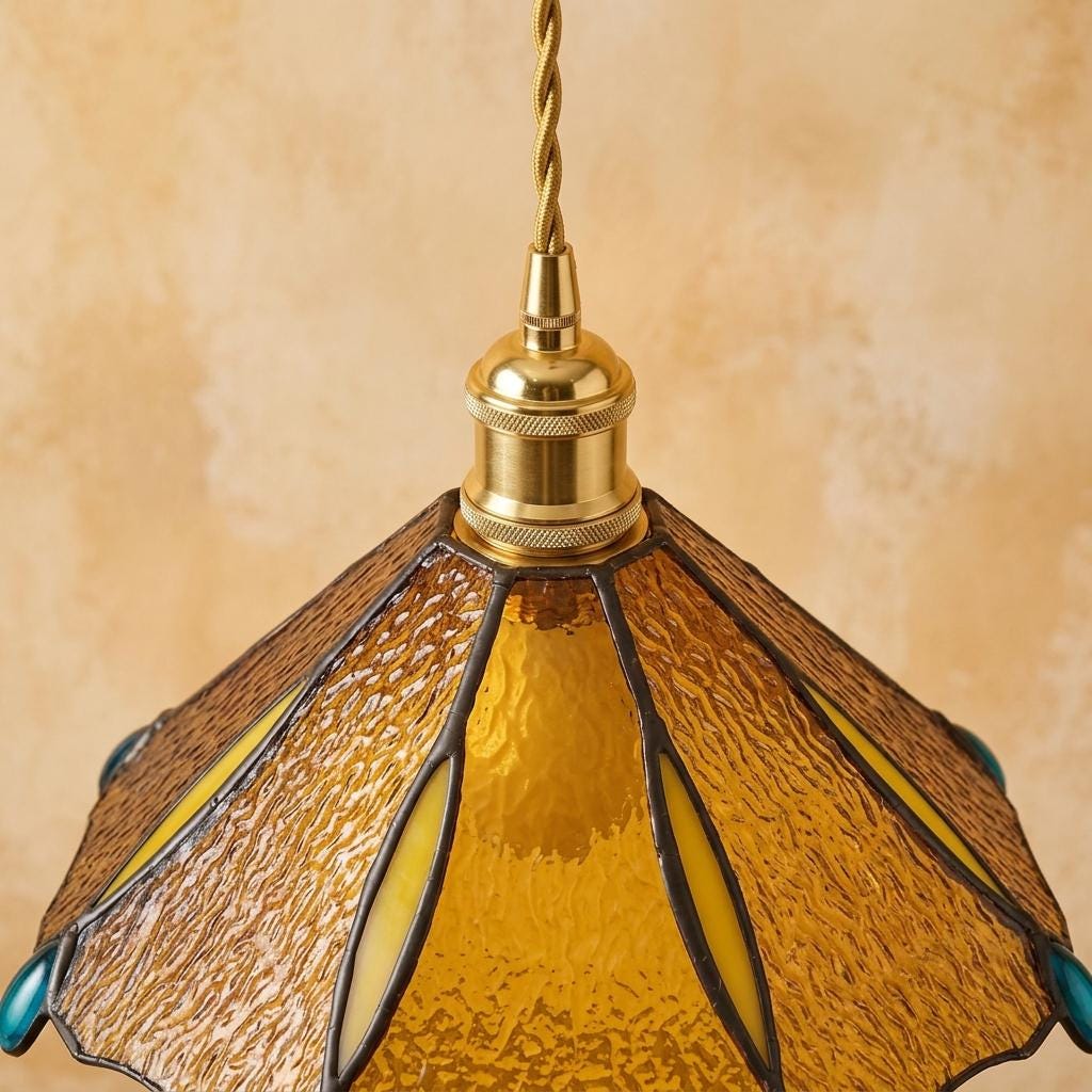 Stained Glass Dragonfly Pendant Lampshade, Amber Tiffany Style Art Glass Shade, Handmade Hanging Light Shade, Boho Cottage Decor