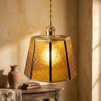 Amber Stained Glass Geometric Pendant Light - product view 10
