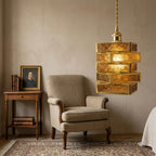 Amber Stained Glass Geometric Art Deco Pendant Light - product view 7