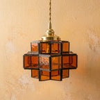 Amber Geometric Stained Glass Tiered Cube Pendant Light - product view 5
