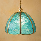 Aqua Blue Textured Glass Dome Pendant Light by AuroraeGlass