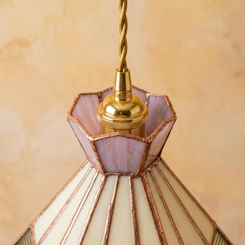 Stained Glass Pendant Light Shade, Rose Floral Tiffany Style Lamp Shade, Small Vintage Hanging Lamp Shade, Cottagecore Glass Decor