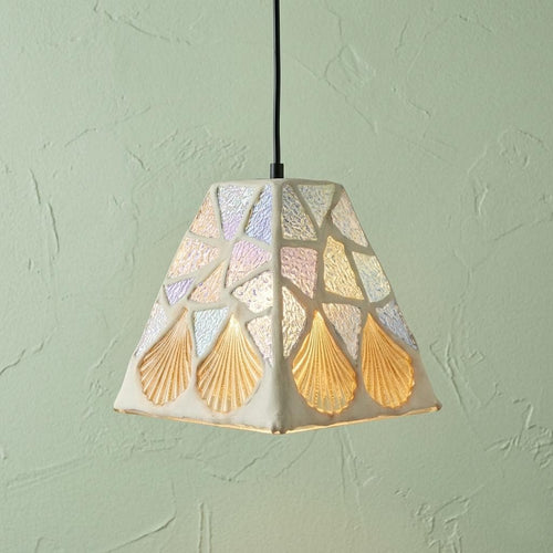 Amber Blue Shell Mosaic Pendant Light by AuroraeGlass