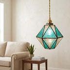 Geometric Stained Glass Blue Pendant Light - product view 6