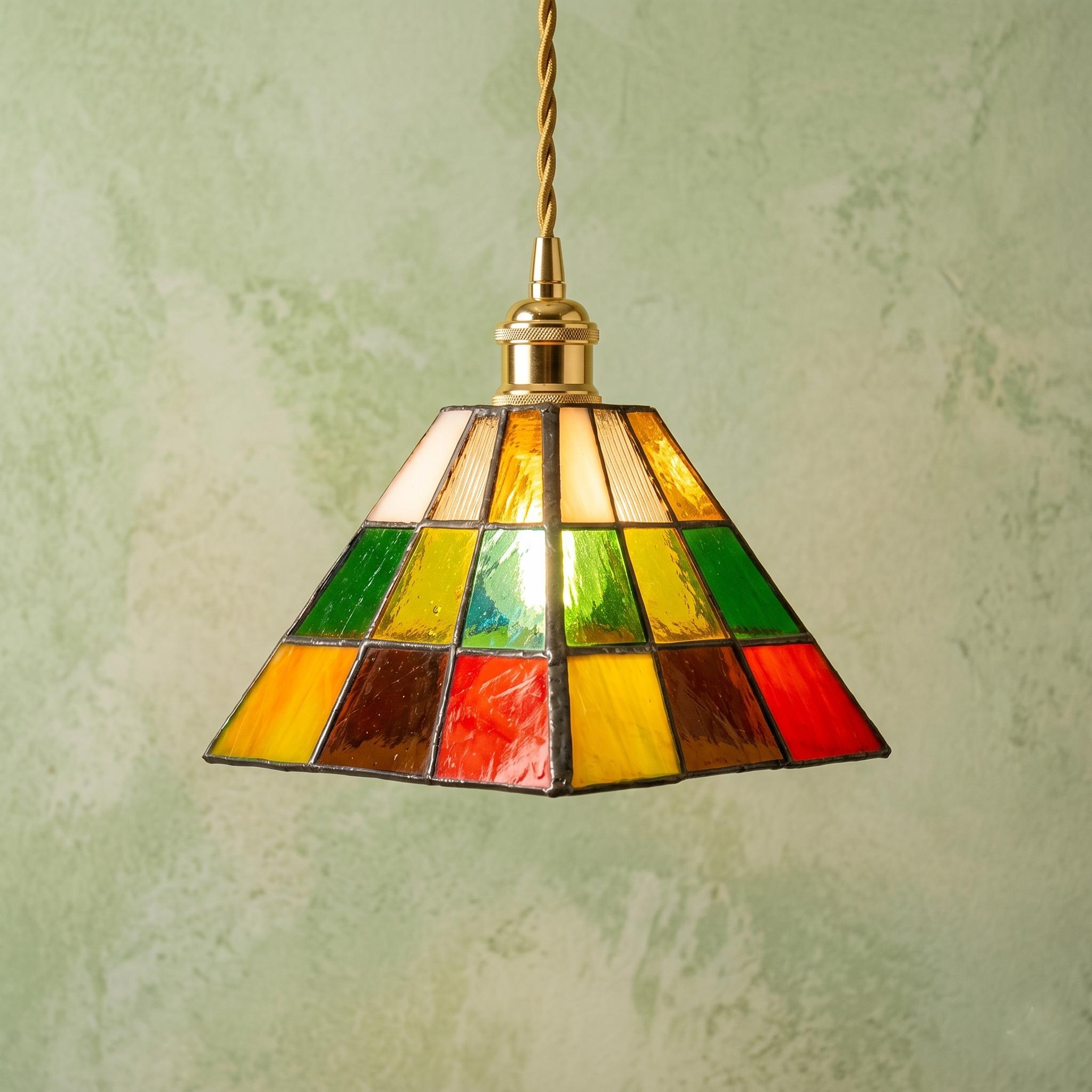 Small Handmade Stained Glass Pendant Light, Colorful Tiffany Style Hanging Lamp, Vintage Multicolor Glass Ceiling Light, Kitchen Pendant