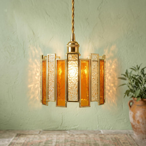 Amber Stained Glass Art Deco Pendant Light by AuroraeGlass